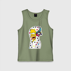 Майка детская хлопок Гомер Симпсон в звёздном балахоне и в наушниках, цвет: авокадо