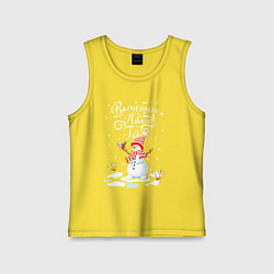 Майка детская хлопок Новогодний снеговик, цвет: желтый