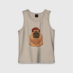 Майка детская хлопок Капибара гигачад с шевелюрой, цвет: миндальный