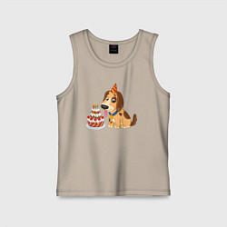 Майка детская хлопок У собачки День рождения, цвет: миндальный