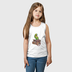 Майка детская хлопок Зеленый попугай на сундуке с сокровищами, цвет: белый — фото 2