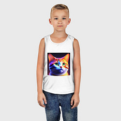 Майка детская хлопок Милый котик с большими глазами, цвет: белый — фото 2