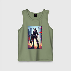 Детская майка Крутая кошка с оружием - киберпанк