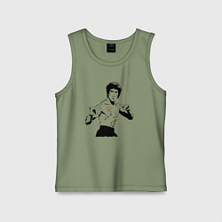 Майка детская хлопок Брюс Ли в крови, цвет: авокадо