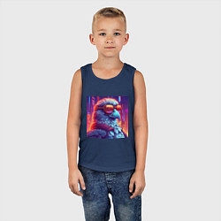 Майка детская хлопок Сокол на фоне яркого неонового города, цвет: тёмно-синий — фото 2