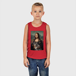 Майка детская хлопок Мона Лиза с котиком, цвет: красный — фото 2