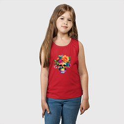 Майка детская хлопок Череп с цветами в мексиканском стиле, цвет: красный — фото 2