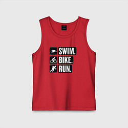 Майка детская хлопок Swim bike run, цвет: красный