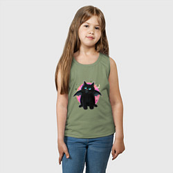 Майка детская хлопок Черный котенок летучая мышь хэллоуин, цвет: авокадо — фото 2