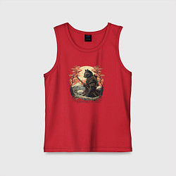 Майка детская хлопок Японский самурайский кот, цвет: красный