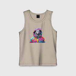 Майка детская хлопок Голубь в яркой куртке, цвет: миндальный