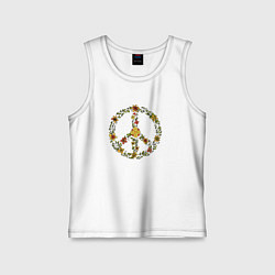 Майка детская хлопок Пацифик знак хиппи цветы, цвет: белый