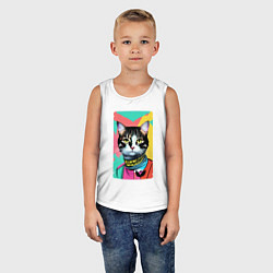 Майка детская хлопок Pop art cat - neural network, цвет: белый — фото 2