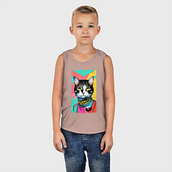 Майка детская хлопок Pop art cat - neural network, цвет: пыльно-розовый — фото 2