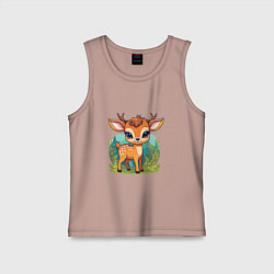 Майка детская хлопок Олененок Бэмби на лужайке, цвет: пыльно-розовый