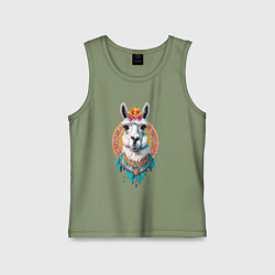 Детская майка Красивая лама с цветами и перьями