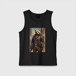 Майка детская хлопок Крутой медведь в стиле стимпанк - нейросеть, цвет: черный