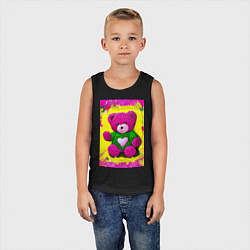 Майка детская хлопок Розовый мишка плюшевый, цвет: черный — фото 2