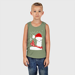 Майка детская хлопок Лама в шапочке и шарфе, цвет: авокадо — фото 2