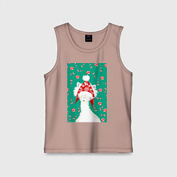 Майка детская хлопок Лама - альпака в ушанке, цвет: пыльно-розовый