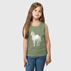 Майка детская хлопок Белая лошадь стоит, цвет: авокадо — фото 2
