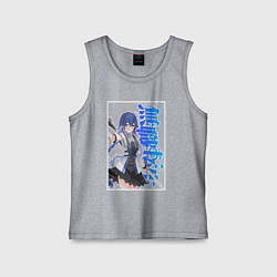 Майка детская хлопок Рокси Мигурдия - синие иероглифы, цвет: меланж