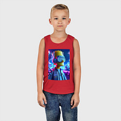 Майка детская хлопок Cyber Bart - ai art - neon, цвет: красный — фото 2