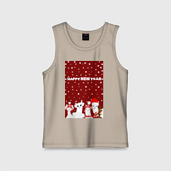 Майка детская хлопок Семья лам на новогодних каникулах, цвет: миндальный