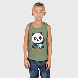 Майка детская хлопок Панда с мячиком, цвет: авокадо — фото 2