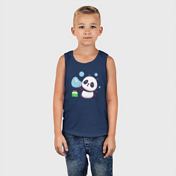 Майка детская хлопок Панда и мыльные пузыри, цвет: тёмно-синий — фото 2