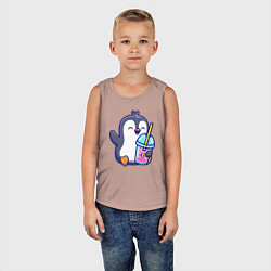 Майка детская хлопок Пингвин с напитком, цвет: пыльно-розовый — фото 2