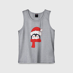Майка детская хлопок Новогодний пингвин в шапке Деда Мороза, цвет: меланж