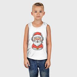 Майка детская хлопок Дед Мороз в наушниках, цвет: белый — фото 2