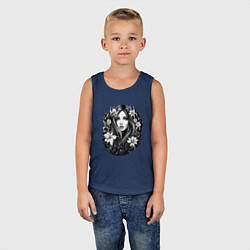 Майка детская хлопок Девушка и цветы, цвет: тёмно-синий — фото 2