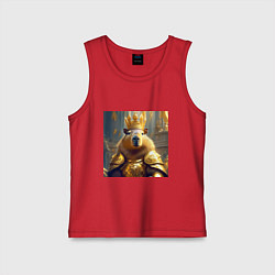 Майка детская хлопок Мем царь капибара в золотых латах и короне, цвет: красный