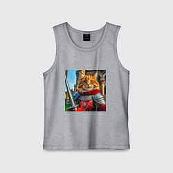 Майка детская хлопок Рыжий кот рыцарь с мечом, цвет: меланж