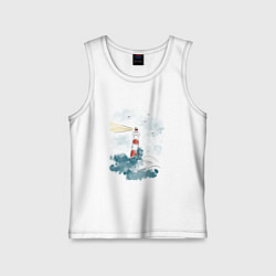 Детская майка Маяк и волны - акварель