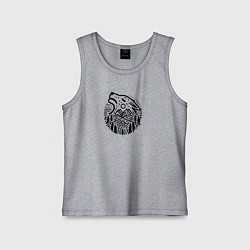 Майка детская хлопок Голова воющего волка с горным пейзажем, цвет: меланж