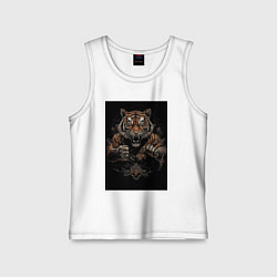 Майка детская хлопок Тайский бокс тигр в стойке, цвет: белый