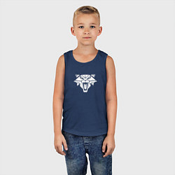 Майка детская хлопок Знак школы кота с потертостями - Ведьмак 3, цвет: тёмно-синий — фото 2