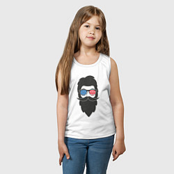 Майка детская хлопок Американец с усами и бородой, цвет: белый — фото 2
