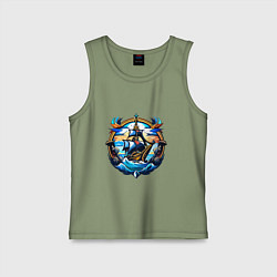 Майка детская хлопок Парусник плывет по волнам, цвет: авокадо