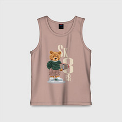 Майка детская хлопок Плюшевый мишка - скейтер, цвет: пыльно-розовый