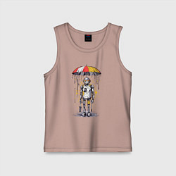 Майка детская хлопок Одинокий робот под зонтом, цвет: пыльно-розовый