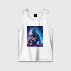 Майка детская хлопок Кибер щенок бультерьера - нейросеть, цвет: белый