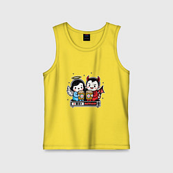 Майка детская хлопок Ангел и чертик с попкорном, цвет: желтый