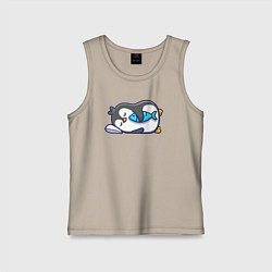 Майка детская хлопок Спящий пингвин с рыбкой, цвет: миндальный
