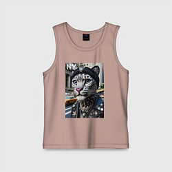 Майка детская хлопок Леопард панк из Нью-Йорка - нейросеть, цвет: пыльно-розовый