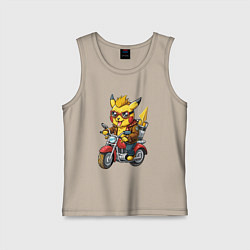 Майка детская хлопок Пикачу на ретро мотоцикле, цвет: миндальный