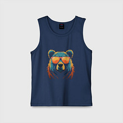 Майка детская хлопок Медведь в оранжевых очках, цвет: тёмно-синий